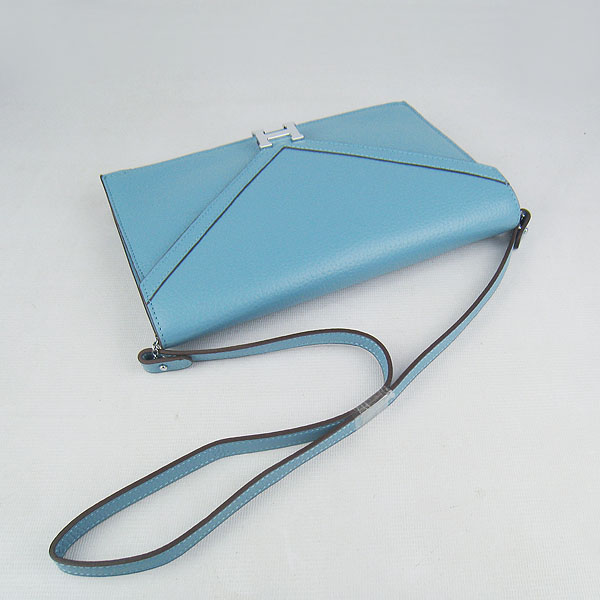 7A Hermes Togo Leather Messenger Bag Light Blue With Silver Hardware H021 Replica - Click Image to Close